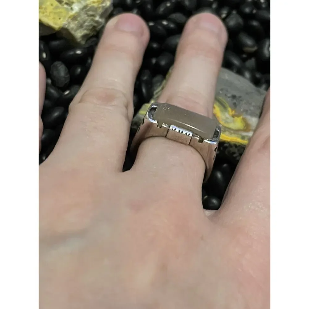 Native Southwest Style Sterling Silver Sandstone Etched Stacker Ring Size 9.5